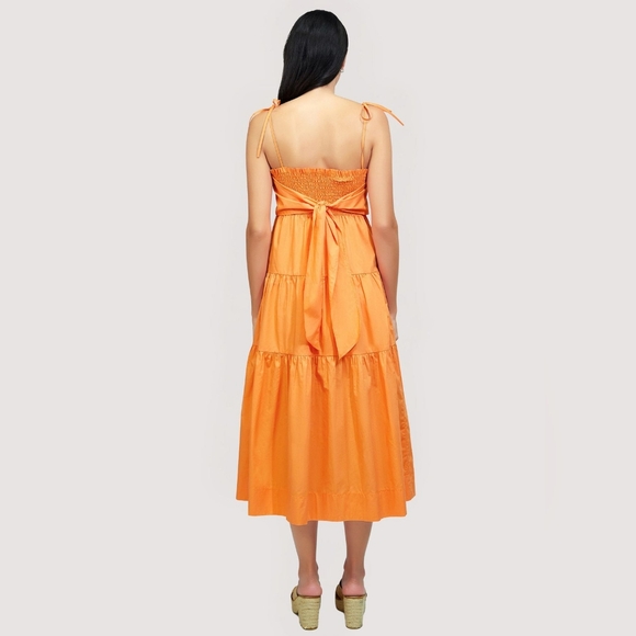 Lost + Wander Orange Paradiso Tiered Midi Maxi Tie Back Dress Size M Boho Summer - Picture 2 of 9